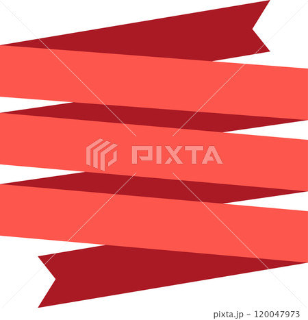 Vibrant red ribbon banner waves gracefully against a white background, perfect for festive occasions. Customize with text for announcements or promotions. Modern and elegant design element 120047973