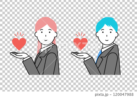 商人和女商人舉起一顆心的插圖素材 商人和女商人舉起一顆心的插圖素材 120047988