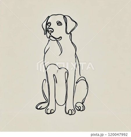 シンプルな線画で描かれた座っている犬のイラスト シンプルな線画で描かれた座っている犬のイラスト 120047992
