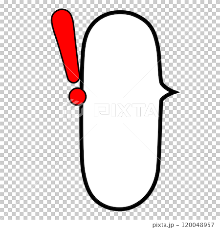 右側帶有實心紅色感嘆號的垂直圓形語音氣泡的插圖 120048957