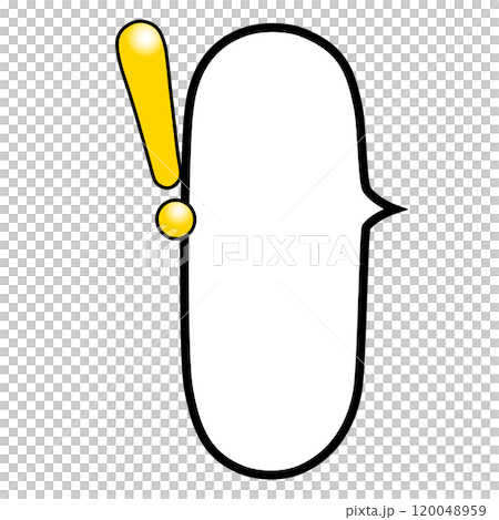 右側帶有閃亮黃色感嘆號的垂直圓形語音氣泡的插圖 120048959
