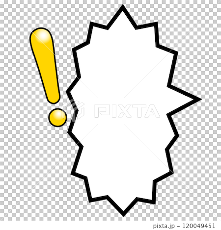 A vertical zigzag-shaped speech bubble on the right with a shiny yellow exclamation mark A vertical zigzag-shaped speech bubble on the right with a shiny yellow exclamation mark 120049451