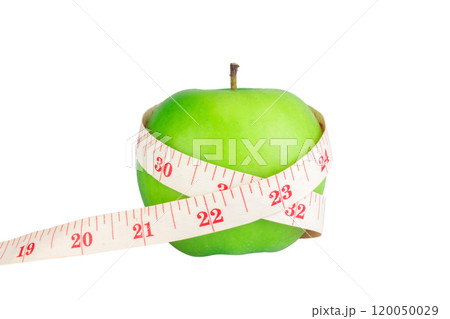 measuring tape apple green isolated on white background measuring tape apple green isolated on white background 120050029