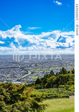 焼津市の笛吹段公園から見た焼津の街並みの風景(静岡県) 120050293
