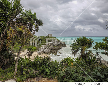 Temple of the god of the wind Tulum maya historical archeological site yucatan mexico 120050352