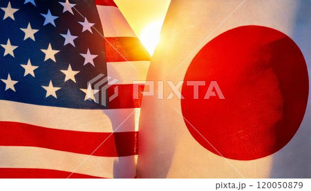 アメリカの国旗と日本国旗が輝く America Japan national flag 120050879