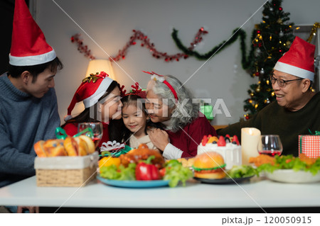 Family Holiday Dinner Celebration, spending happy time together on holidays. 120050915