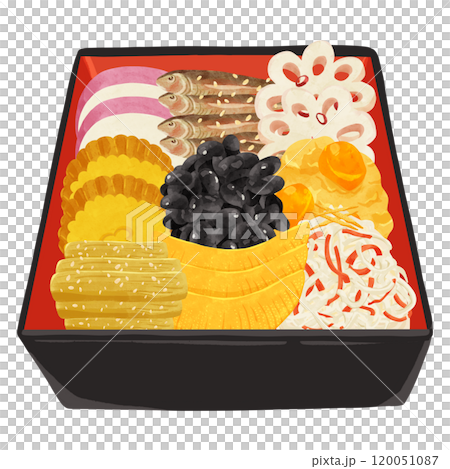 Osechi Ichinoju（魚糕、黑豆、栗子 Kinton 等）水彩風格手繪插圖 120051087
