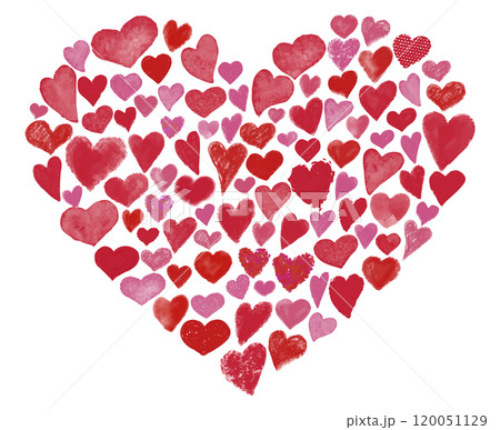 手描きの小さなハートが集まってできた大きなハートのイラスト(赤とピンク) 手描きの小さなハートが集まってできた大きなハートのイラスト(赤とピンク) 120051129