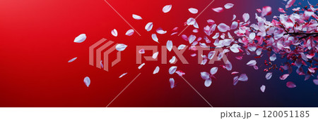 A soft pink and red Valentines Day background with heart-shaped confetti and candles. 120051185