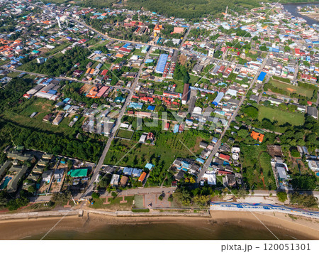 High angle view building, Aerial view of residential houses neighborhood and apartment building near the sea 120051301