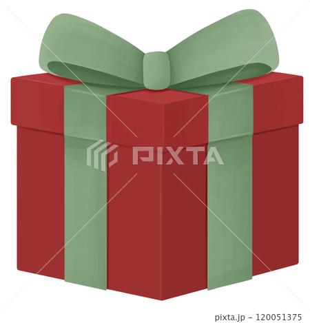 Red gift box Christmas with green ribbon 120051375
