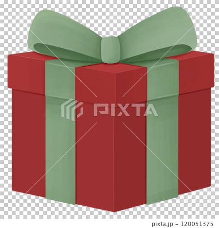 Red gift box Christmas with green ribbon 120051375