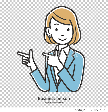 Illustration material of a businesswoman pointing with her finger 120051563