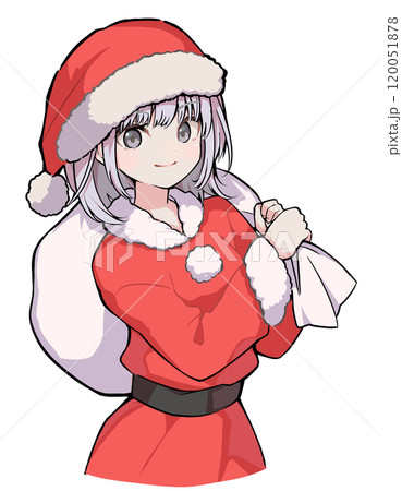 サンタ服で微笑むボブカットの女性のバストアップイラストのイラスト