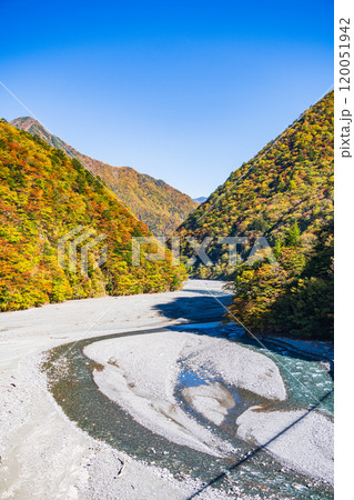 【静岡県】紅葉が美しい畑薙湖 畑薙大吊橋から眺める上流部 【静岡県】紅葉が美しい畑薙湖 畑薙大吊橋から眺める上流部 120051942