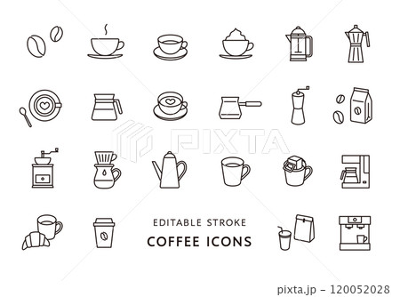 コーヒーにまつわるアイコンセット(モノクロ) コーヒーにまつわるアイコンセット(モノクロ) 120052028