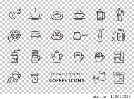 コーヒーにまつわるアイコンセット(モノクロ) コーヒーにまつわるアイコンセット(モノクロ) 120052028
