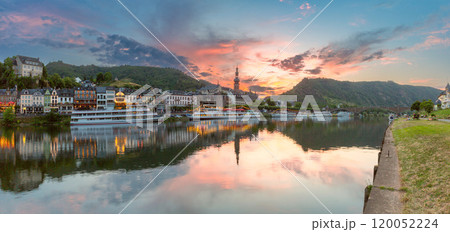 Sunset Over Cochem Riverfront and Saint Martin Church, Germany 120052224