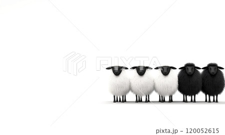 Two black sheep standing out from the white crowd illustration Two black sheep standing out from the white crowd illustration 120052615