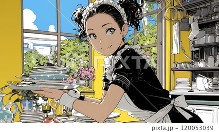 カジュアルレストランで働いている若いウェイトレス