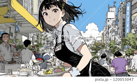カジュアルレストランで働いている若いウェイトレス