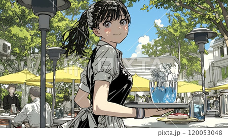 カジュアルレストランで働いている若いウェイトレス