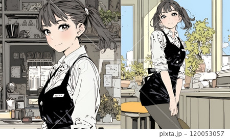 カジュアルレストランで働いている若いウェイトレス
