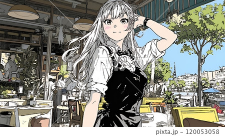 カジュアルレストランで働いている若いウェイトレス