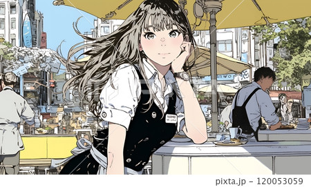 カジュアルレストランで働いている若いウェイトレス
