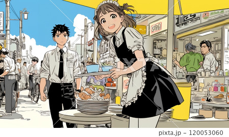 カジュアルレストランで働いている若いウェイトレス