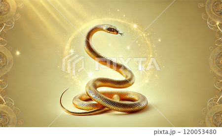 巳年の黄金蛇の金運象徴と年賀状素材3「AI生成画像」 120053480