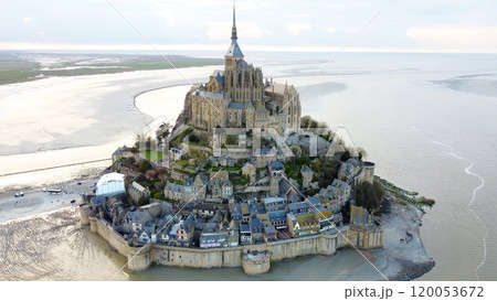 Aerial View of Mont Saint-Michel Island and Abbey 120053672