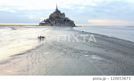 Aerial View of Group Walking to Mont Saint-Michel Mont Saint-Michel, Normandy 120053673