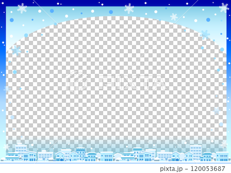 表達雪花閃爍的冬季城市景觀的框架/背景向量素材 120053687