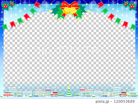 雪降るホワイトクリスマスな街並みをイメージしたフレーム・背景のベクター素材 雪降るホワイトクリスマスな街並みをイメージしたフレーム・背景のベクター素材 120053689