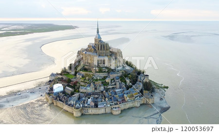 Aerial View of Mont Saint-Michel Abbey and Village Aerial View of Mont Saint-Michel Abbey and Village 120053697