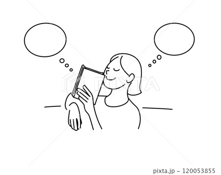 本を読みながら想像をめぐらす女性 120053855