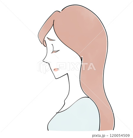 悲しい顔で目を閉じる 女性の横顔のイラスト 悲しい顔で目を閉じる 女性の横顔のイラスト 120054509