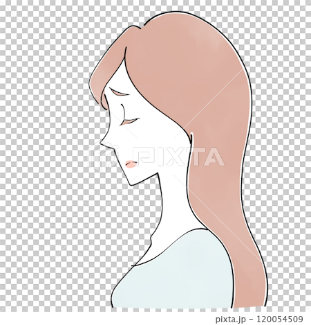 悲しい顔で目を閉じる 女性の横顔のイラスト 悲しい顔で目を閉じる 女性の横顔のイラスト 120054509