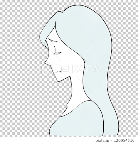 悲しい顔で目を閉じる　女性の横顔のイラスト 120054510