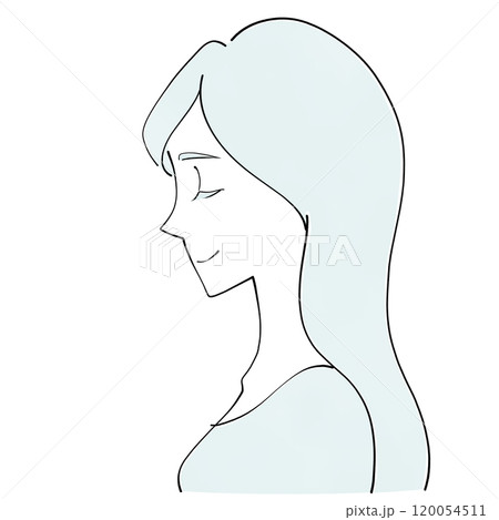 笑顔で目を閉じる　女性の横顔のイラスト 120054511