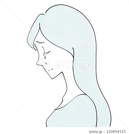 泣く　女性の横顔のイラスト 120054515