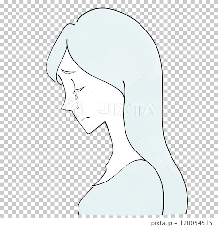 泣く　女性の横顔のイラスト 120054515