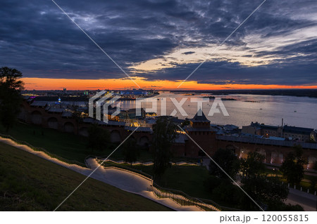 A sunset capturing the famous view of the arrow in Nizhny Novgorod A sunset capturing the famous view of the arrow in Nizhny Novgorod 120055815