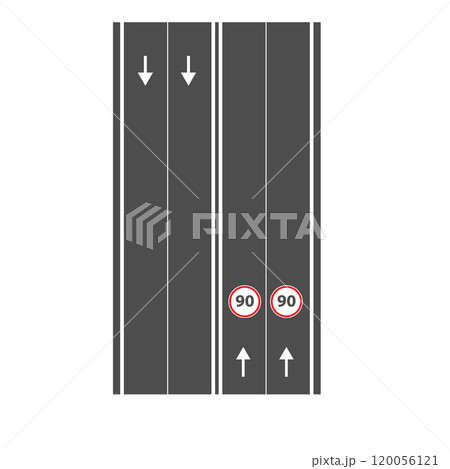 Road markings. An asphalt road with elements of traffic flow distribution. Flat illustration 120056121