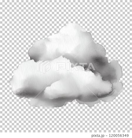 Watercolor illustration of a fluffy cloud isolated on a transparent background. Ideal for weather-themed projects, nature illustrations, and atmospheric designs. 120056349