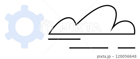 Minimalist composition with a blue gear and a black cloud. Ideal for technology, computing, cloud storage, innovation, and engineering. Suitable for presentations, websites, and educational materials Minimalist composition with a blue gear and a black cloud. Ideal for technology, computing, cloud storage, innovation, and engineering. Suitable for presentations, websites, and educational materials 120056648