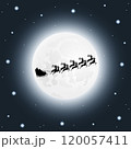 Santa Claus rides reindeer in a sleigh sled.  120057411