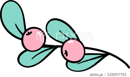 Coquette Christmas Pink Holly Mistletoes with leaves doodle lined pastel Coquette Christmas Pink Holly Mistletoes with leaves doodle lined pastel 120057701
